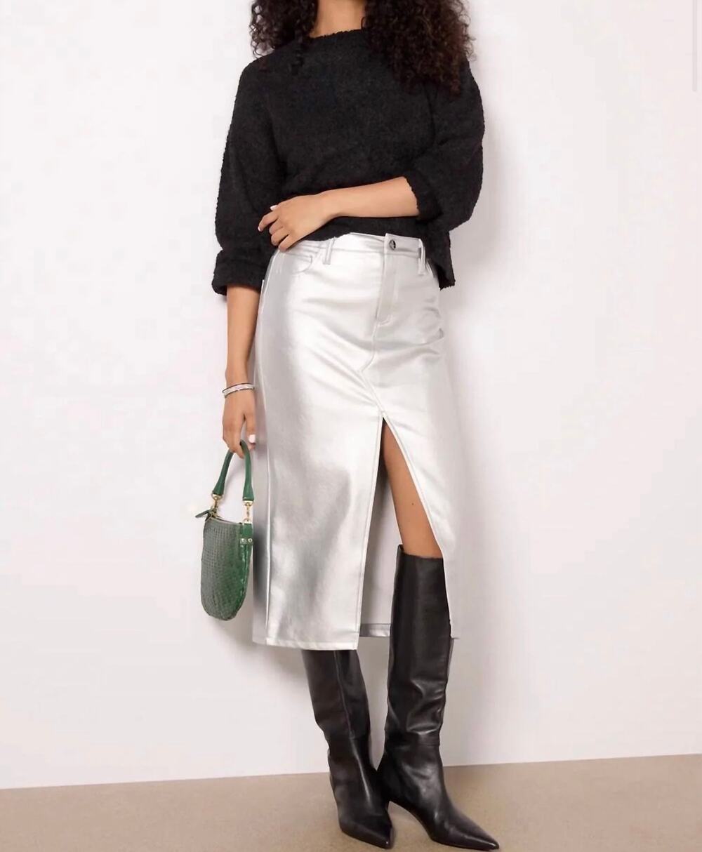 New sanctuary leather like silver midi skirt size 26